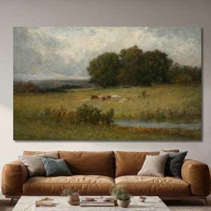 Scena Luminosa Di Bestiame Vicino Al Ruscello Edward Mitchell Bannister emb3 quadro stampato su tela