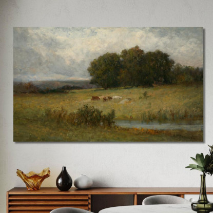Scena Luminosa Di Bestiame Vicino Al Ruscello Edward Mitchell Bannister emb3 quadro stampato su tela