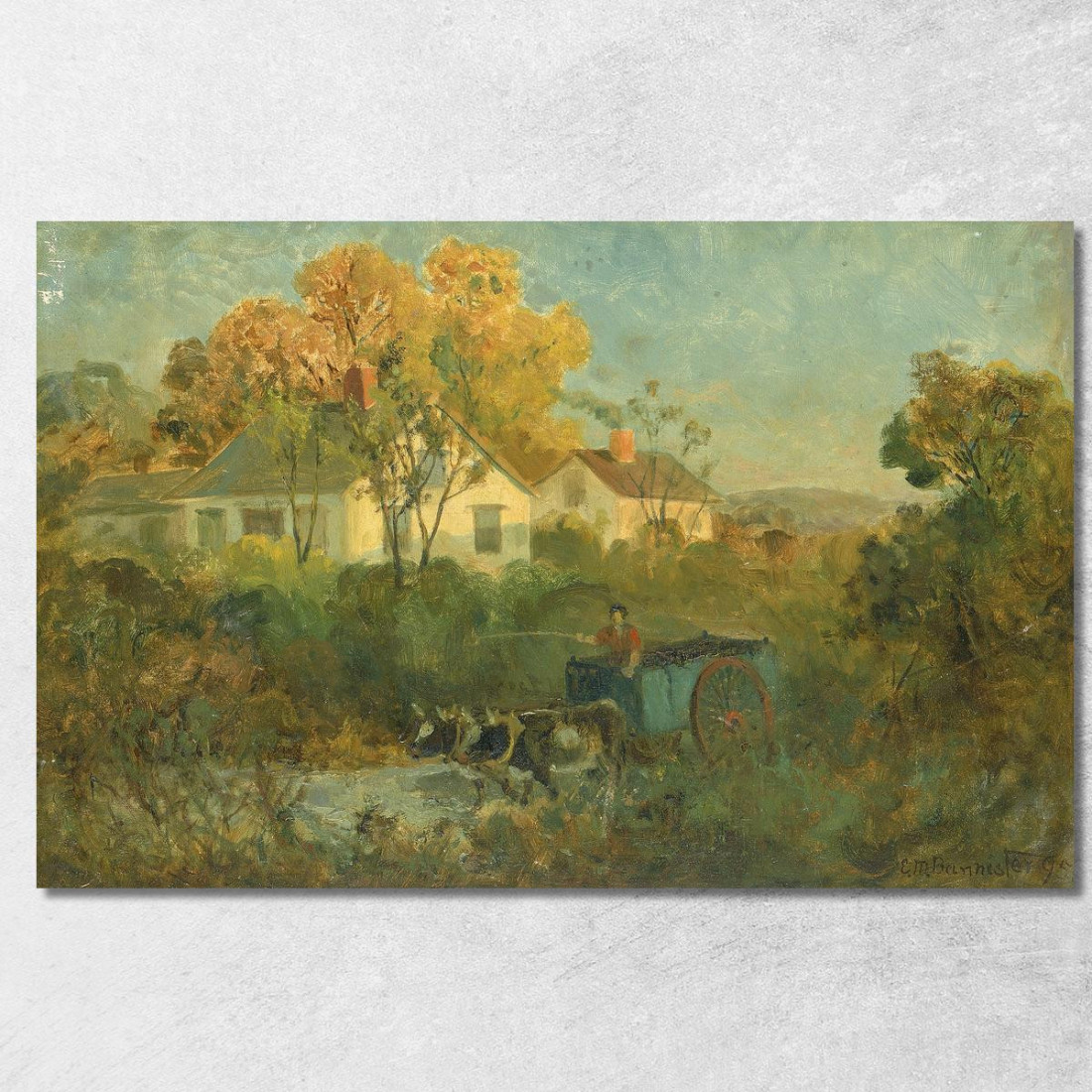 L'Abbeveratoio: Uomo Su Carro Con Buoi Al Pozzo Edward Mitchell Bannister emb34 quadro stampato su tela L'Abbeveratoio: Uomo Su Carro Con Buoi Al Pozzo Edward Mitchell Bannister emb34 quadro stampato su tela