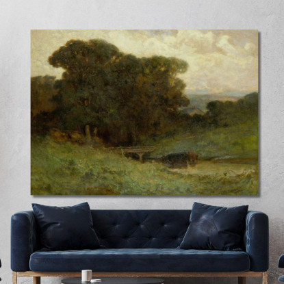 Scena Forestale Con Ponte Mucche Nel Ruscello In Primo Piano Edward Mitchell Bannister emb44 quadro stampato su tela