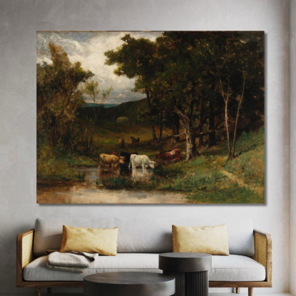 Paesaggio Con Mucche Nel Ruscello Vicino Agli Alberi Edward Mitchell Bannister emb49 quadro stampato su tela