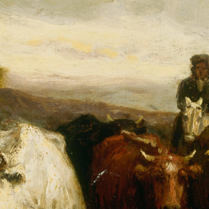 Uomo A Cavallo Donna A Piedi Che Conduce Il Bestiame Edward Mitchell Bannister emb59 quadro stampato su tela