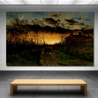 Tramonto Con Luna Crescente E Casale Edward Mitchell Bannister emb64 quadro stampato su tela