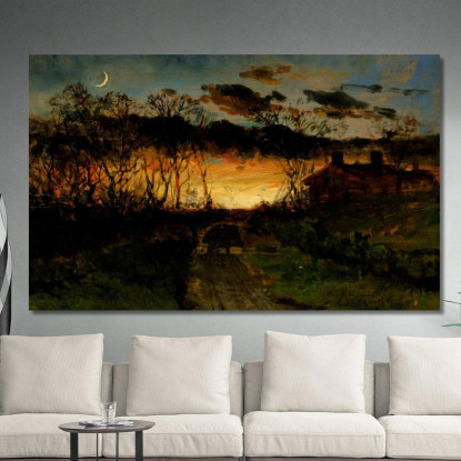 Tramonto Con Luna Crescente E Casale Edward Mitchell Bannister emb64 quadro stampato su tela