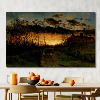 Tramonto Con Luna Crescente E Casale Edward Mitchell Bannister emb64 quadro stampato su tela