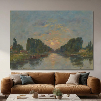 Saint-Valery-Sur-Somme - Effetto Di Luna Sul Canale Eugène Boudin ebd120 quadro stampato su tela
