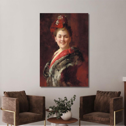 Una Dama Con Mantella Foderata Di Pelliccia Gustave Jean Jacquet gjj3 quadro stampato su tela