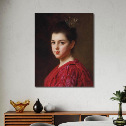 Donna Con Abito Rosso Gustave Jean Jacquet gjj10 quadro stampato su tela
