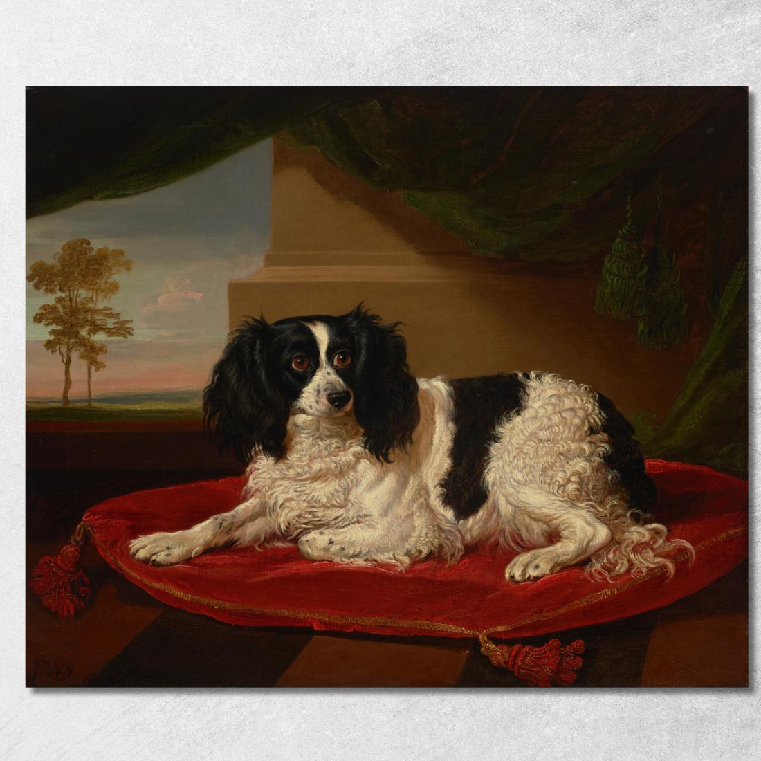 Un Cane King Charles Spaniel Su Un Cuscino Rosso James Ward jwr5 quadro stampato su tela Un Cane King Charles Spaniel Su Un Cuscino Rosso James Ward jwr5 quadro stampato su tela