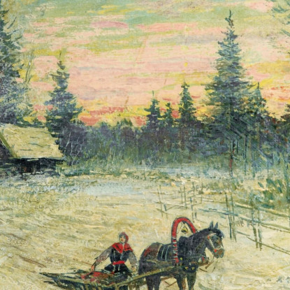 Giovane Donna Su Una Slitta Che Si Allontana Da Un Cacciatore Konstantin Alexeevich Korovin kak9 quadro stampato su tela