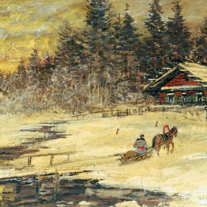 Slitta Che Passa Su Un Ponte Al Tramonto Konstantin Alexeevich Korovin kak32 quadro stampato su tela