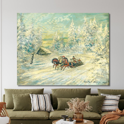 Troika Nella Neve Konstantin Alexeevich Korovin kak34 quadro stampato su tela
