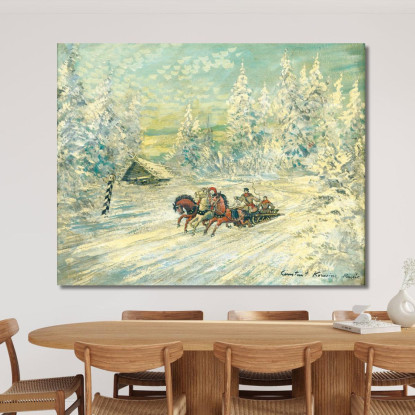 Troika Nella Neve Konstantin Alexeevich Korovin kak34 quadro stampato su tela