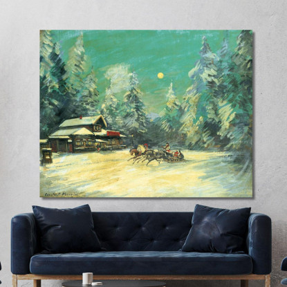 Troika Che Passa Davanti A Un'Osteria Di Notte Konstantin Alexeevich Korovin kak35 quadro stampato su tela