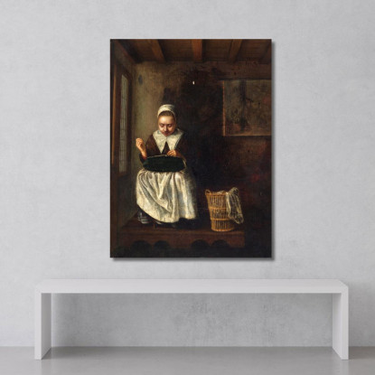 Una Ragazza Che Cuce Nicolaes Maes nma1 quadro stampato su tela