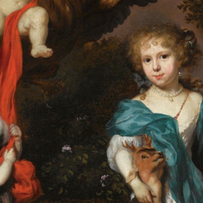 Ritratto Pastorale Di Famiglia Di Quattro Bambini Che Personificano Figure Mitologiche Tra Cui Ganimede E Diana Con Un Cervo Ni