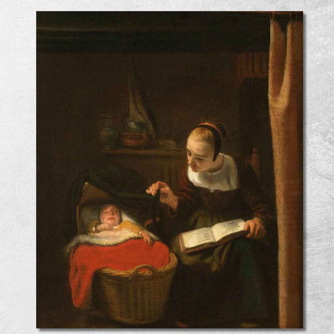 Giovane Donna Accanto A Una Culla Nicolaes Maes nma43 quadro stampato su tela