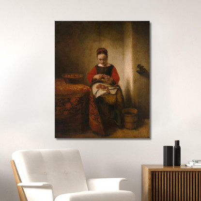 Giovane Donna Che Sbuccia Mele Nicolaes Maes nma44 quadro stampato su tela