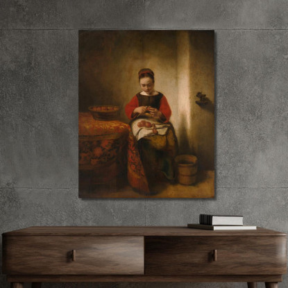 Giovane Donna Che Sbuccia Mele Nicolaes Maes nma44 quadro stampato su tela