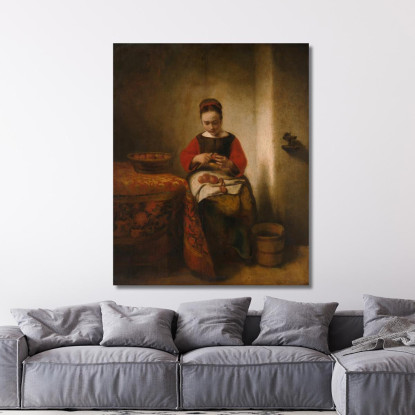 Giovane Donna Che Sbuccia Mele Nicolaes Maes nma44 quadro stampato su tela
