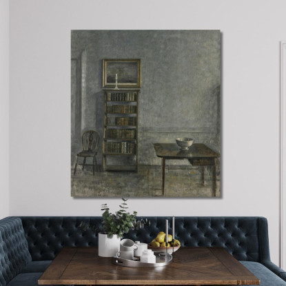 Interno Con Una Libreria Da Tavolo E Sedia Windsor Strandgade 25 Vilhelm Hammershøi vhm27 quadro stampato su tela