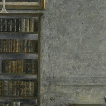 Interno Con Una Libreria Da Tavolo E Sedia Windsor Strandgade 25 Vilhelm Hammershøi vhm27 quadro stampato su tela