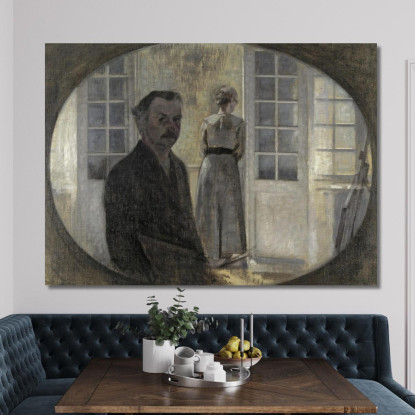 Interno Con L'Artista E Sua Moglie (Doppio Ritratto Dell'Artista E Sua Moglie Visti Attraverso Uno Specchio) Vilhelm Hammershøi