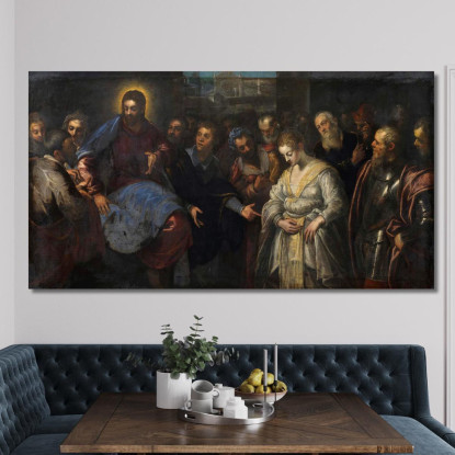 Cristo E L'Adultera Jacopo Tintoretto jtn3 quadro stampato su tela