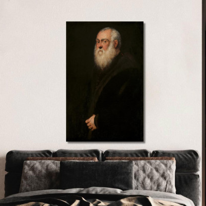 Uomo Con Barba Bianca Jacopo Tintoretto jtn10 quadro stampato su tela