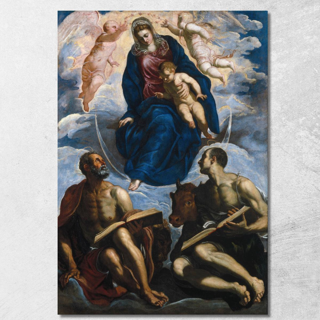 Maria Col Bambino Venerata Da San Marco E San Luca Jacopo Tintoretto jtn12 quadro stampato su tela Maria Col Bambino Venerata Da San Marco E San Luca Jacopo Tintoretto jtn12 quadro stampato su tela