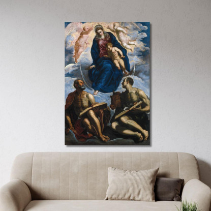Maria Col Bambino Venerata Da San Marco E San Luca Jacopo Tintoretto jtn12 quadro stampato su tela