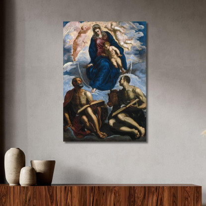 Maria Col Bambino Venerata Da San Marco E San Luca Jacopo Tintoretto jtn12 quadro stampato su tela