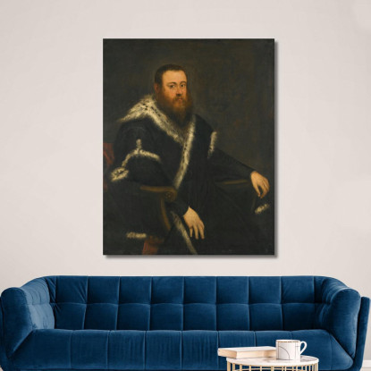 Ritratto Di Un Uomo Barbuto In Abito Nero Con Pelliccia Jacopo Tintoretto jtn16 quadro stampato su tela