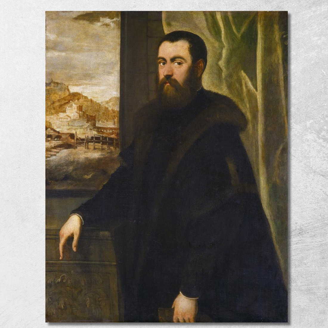 Ritratto Di Un Uomo Con Vista Sul Paesaggio Jacopo Tintoretto jtn20 quadro stampato su tela Ritratto Di Un Uomo Con Vista Sul Paesaggio Jacopo Tintoretto jtn20 quadro stampato su tela