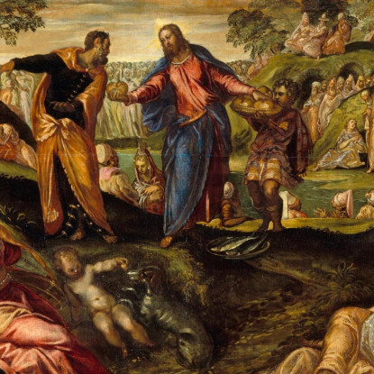 Il Miracolo Dei Pani E Dei Pesci Jacopo Tintoretto jtn44 quadro stampato su tela