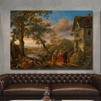 Una Chiromante E Contadini Davanti A Un'Osteria Con Un Paesaggio Fluviale Sullo Sfondo Jan Steen jsn2 quadro stampato su tela