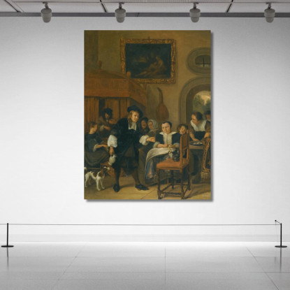 Un Gentiluomo Offre A Una Donna Un Bicchiere Di Vino Con Una Coppia Che Fa Musica E Altri Cittadini In Un Interno Jan Steen jsn
