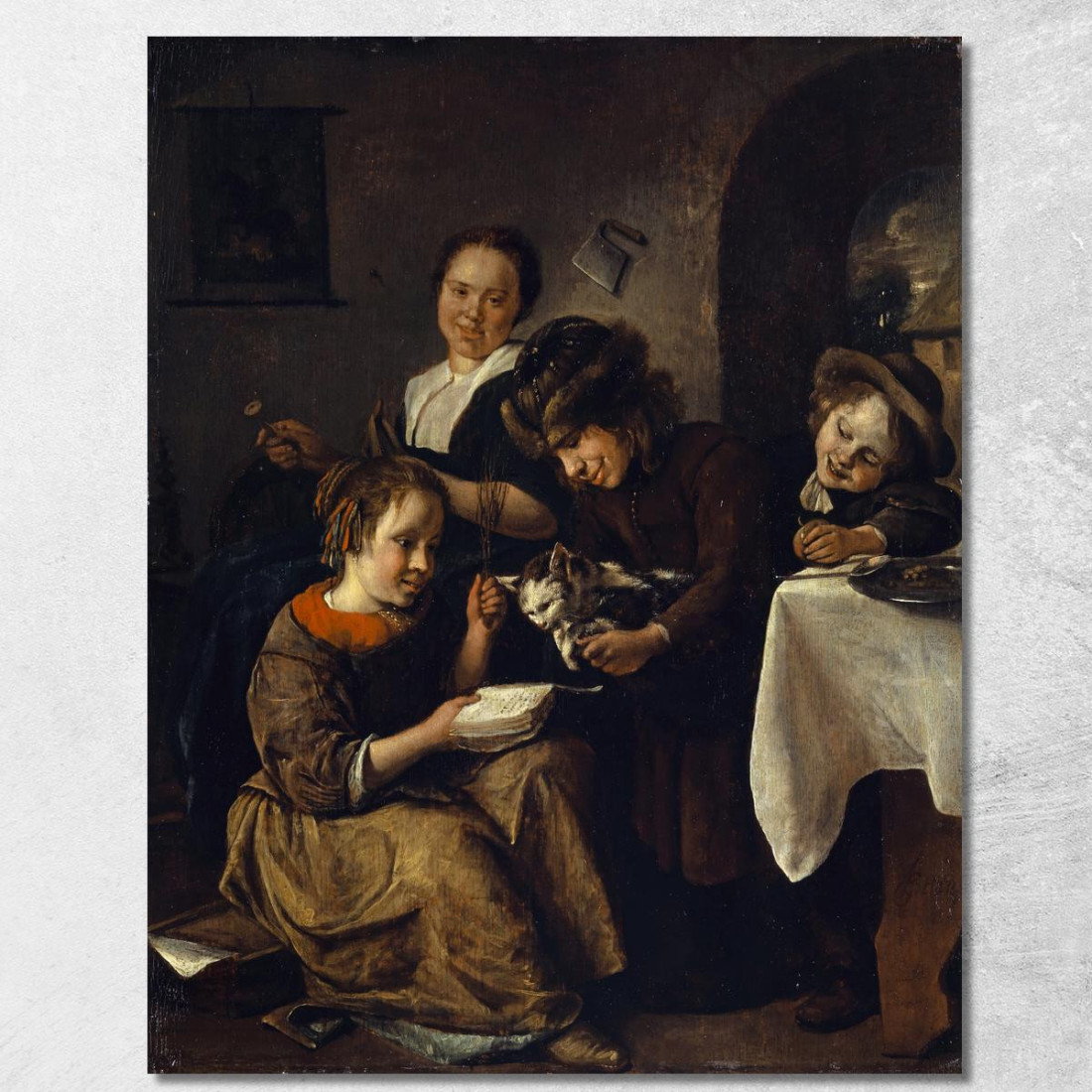 Bambini Che Insegnano A Un Gatto A Leggere Jan Steen jsn21 quadro stampato su tela Bambini Che Insegnano A Un Gatto A Leggere Jan Steen jsn21 quadro stampato su tela