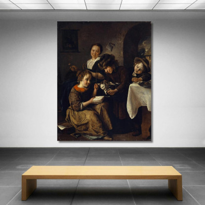 Bambini Che Insegnano A Un Gatto A Leggere Jan Steen jsn21 quadro stampato su tela