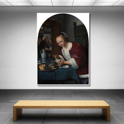 Ragazza Che Mangia Ostriche Jan Steen jsn30 quadro stampato su tela