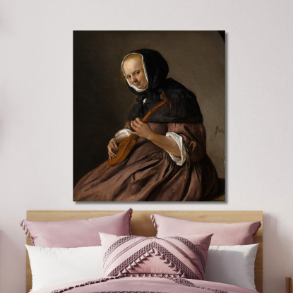 Donna Che Suona La Cetra Jan Steen jsn87 quadro stampato su tela