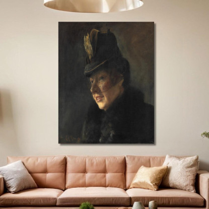 Ritratto Di Una Giovane Donna In Cappotto Con Collo Di Pelliccia E Cappello Con Velo Laurits Andersen Ring lar27 quadro stampa