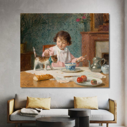 Giovane Ragazza Con Il Gatto Victor Gabriel Gilbert vgg14 quadro stampato su tela