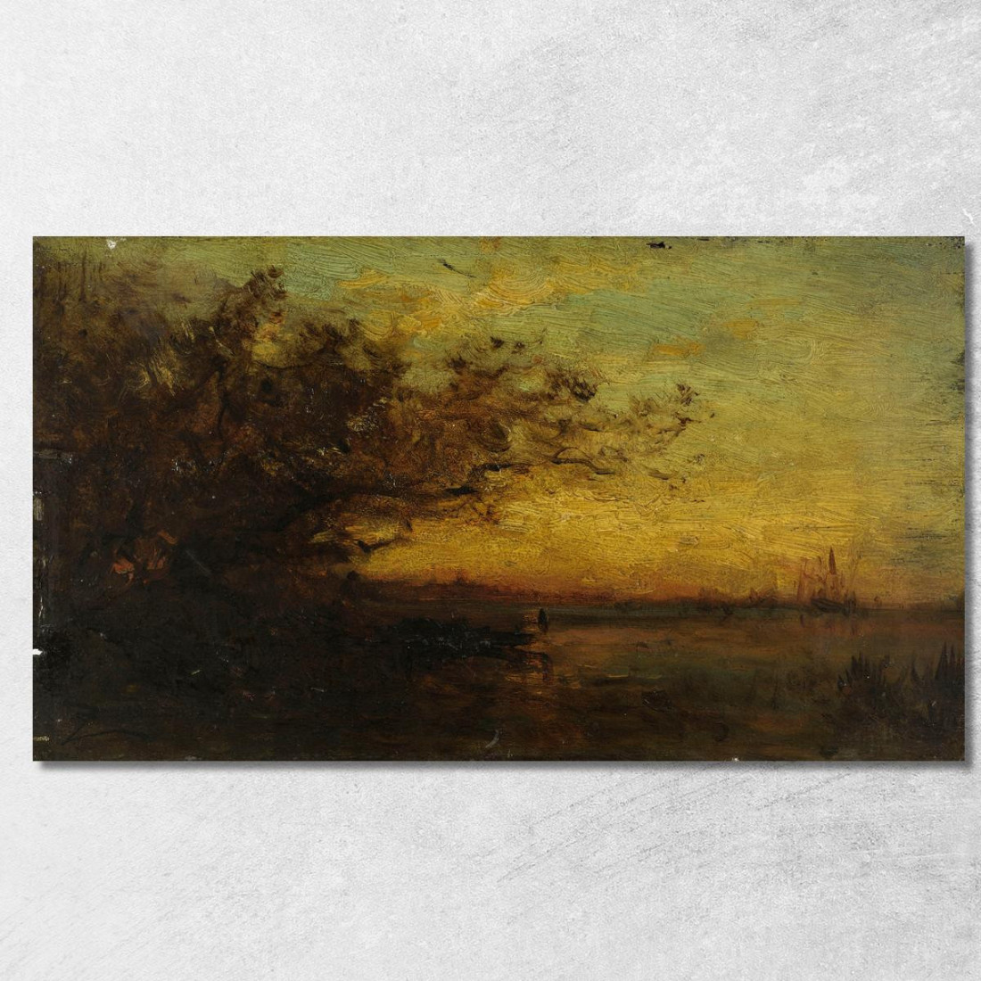 Specchio D'Acqua Al Tramonto. Sul Retro: Due Studi Félix Ziem fzm103 quadro stampato su tela Specchio D'Acqua Al Tramonto. Sul Retro: Due Studi Félix Ziem fzm103 quadro stampato su tela