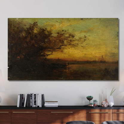 Specchio D'Acqua Al Tramonto. Sul Retro: Due Studi Félix Ziem fzm103 quadro stampato su tela