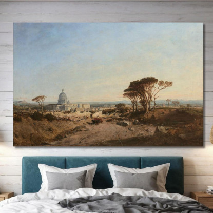Veduta Di Roma E Dell'Arrivo Verso Il Vaticano Félix Ziem fzm159 quadro stampato su tela