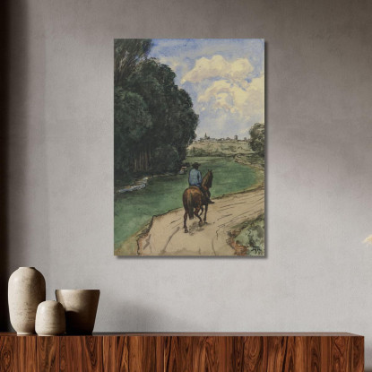 Al Limite Della Foresta. Cavaliere Su Un Sentiero Rivolto Verso L'Interno Hans Thoma hth5 quadro stampato su tela