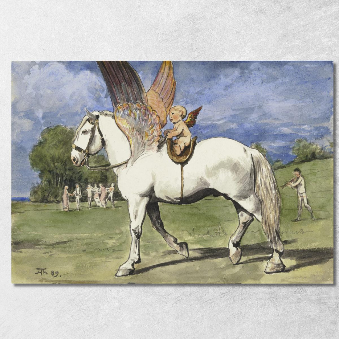 Cherubino Su Pegaso Hans Thoma hth17 quadro stampato su tela Cherubino Su Pegaso Hans Thoma hth17 quadro stampato su tela