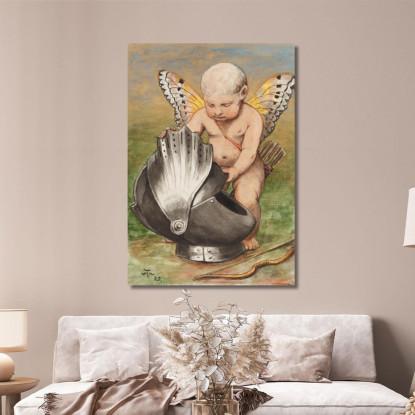 Cherubino Con Elmo Hans Thoma hth18 quadro stampato su tela