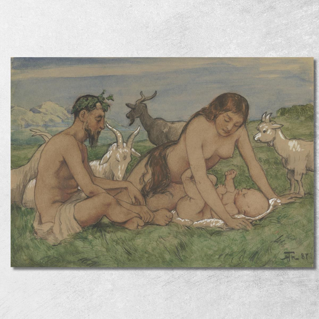 Famiglia Di Fauni Hans Thoma hth36 quadro stampato su tela Famiglia Di Fauni Hans Thoma hth36 quadro stampato su tela